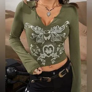 SHEIN | Tops | Y2k Green Long Sleeve Shirt | Poshmark